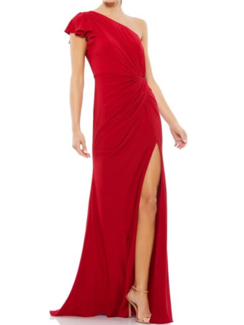 🦄 NWT Mac Duggal Sz 2 Emerald Ruched Long Slit One Shoulder Dress 67858 - Picture 2 of 12